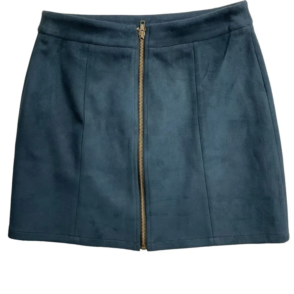 Hyfve Women's Zip‎ Up A-Line Mini Skirt Navy Blue Size M Rise Casual Chic